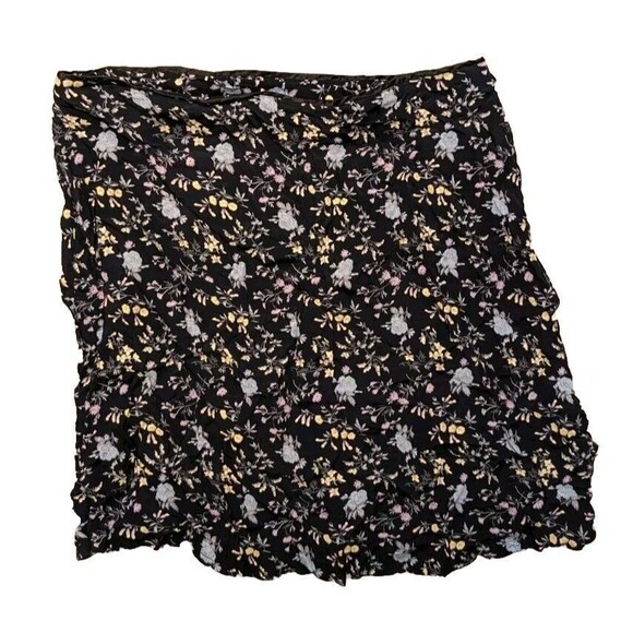 Vtg Gap Rayon Floral Mini Skirt Sz 14 Black Skirt Blue Yellow Flower Design - Picture 1 of 4